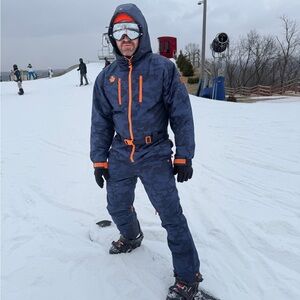 Men's Blue camo and Orange Ski suit